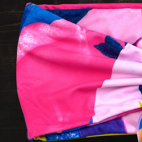 boho front tie colorblock high waisted bikini PINK - Picture 6 of 8